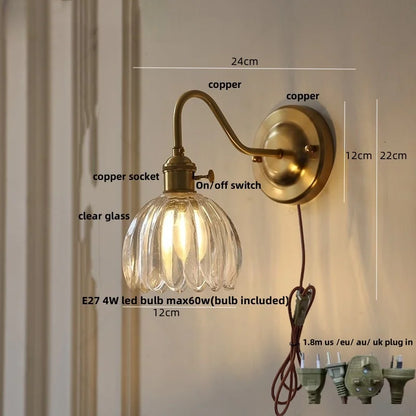 DecorBites™ Glass Copper LED Wall Sconce, Modern Kitchen Dining Room Bedside Lamp Wandlamp