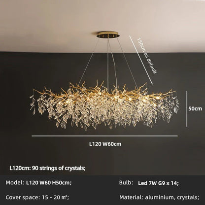 Decorbites™ Kristallzweig LED Hängeleuchter - Goldene Aufhänge Lampe für luxuriöses Esszimmer