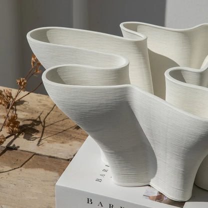 DecorBites™ Geometric Fold Ceramic Vase: Abstract Handicraft Sculpture for Home Decoration