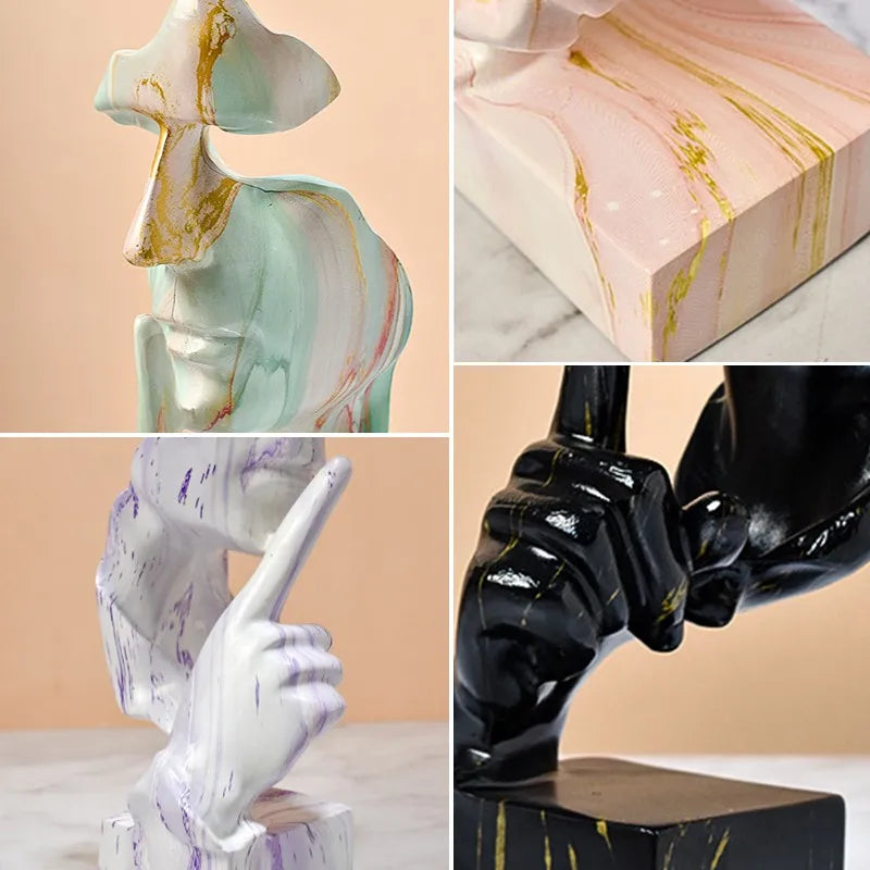DecorBites™ 27cm Silence Golden Face Abstract Sculpture for Vintage Home Office Decor