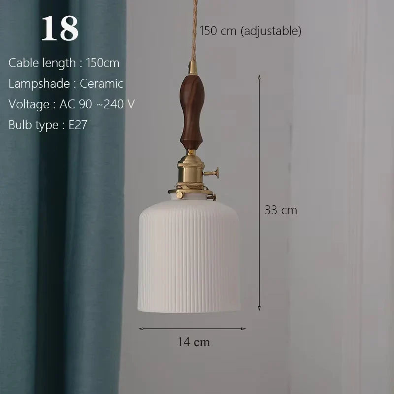 Japanese Ceramic Pendant Light With Copper Finish