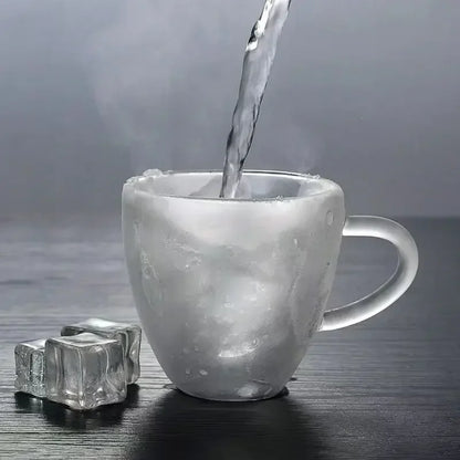 DecorBites™ Heart Love Double Wall Glass Mug with Handle for Coffee Tea Milk Juice