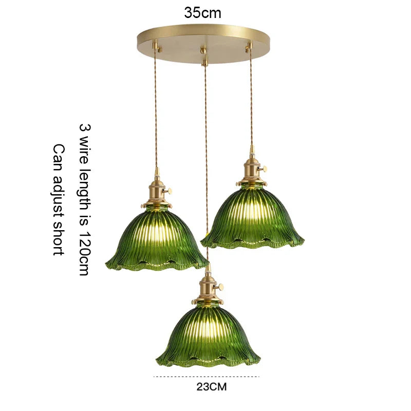 Korean Retro Glass Pendant Light With Wood Accent