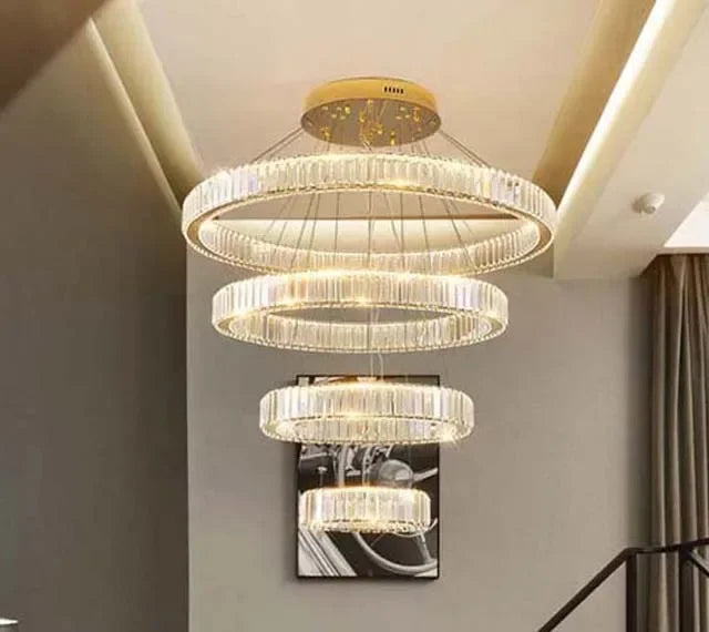 DecorBites™ Crystal LED Ring Chandelier - Luxury Villa Stair Pendant Fixture