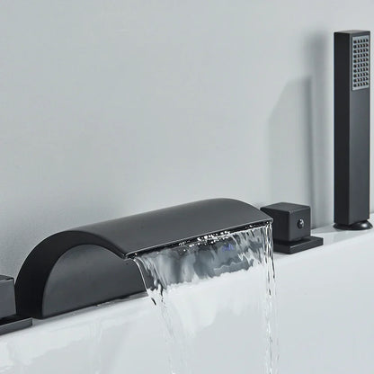 Decorbites™ Schwarze Messing Wasserfall Badewannenarmatur mit drei Griffen Heiß-Kalt-Mischer