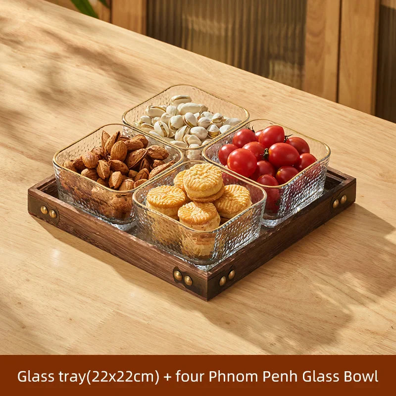 Glass Wood Serving Tray