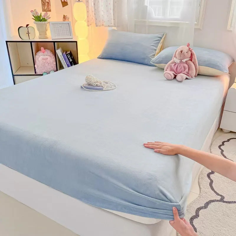 DecorBites™ Cozy Milk Velvet Fitted Sheet for Autumn & Winter Mattress Topper