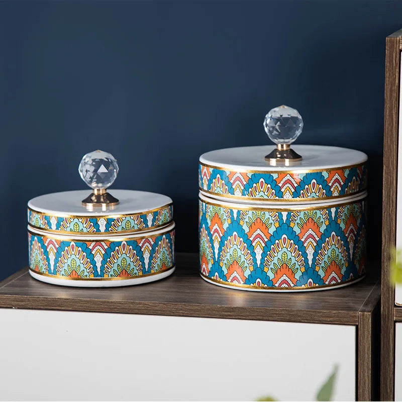 DecorBites™ Crystal Ball Ceramic Jewelry Box: Decorative Storage Jar for Home Organization
