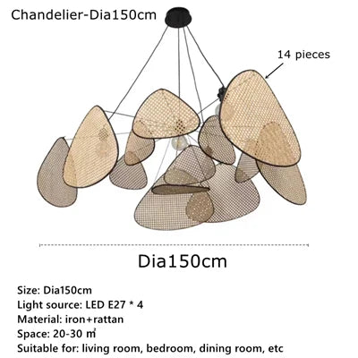Decorbites™ Handgefertigte Rattan-Kunst-Pendant-Leuchter für modernes Wohnzimmer, Esszimmer, Schlafzimmer.