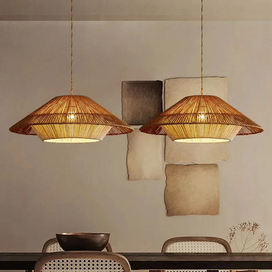 DecorBites™ Hemp Rope Rattan Weave LED Chandelier for Home Decor and Lighting