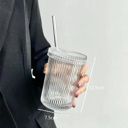 DecorBites™ Glass Straw Cup - Elegant Japanese Style Milk Coffee Tea Wedding Gift