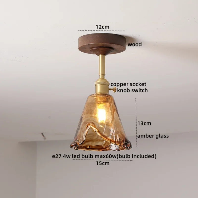 Nordic Glass Wood Ceiling Light For Foyer