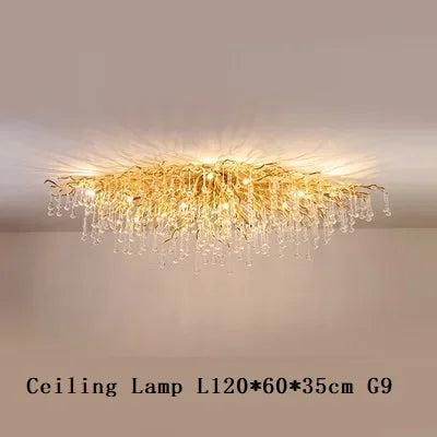 Gold Crystal Branch Chandelier Chrome L160cm