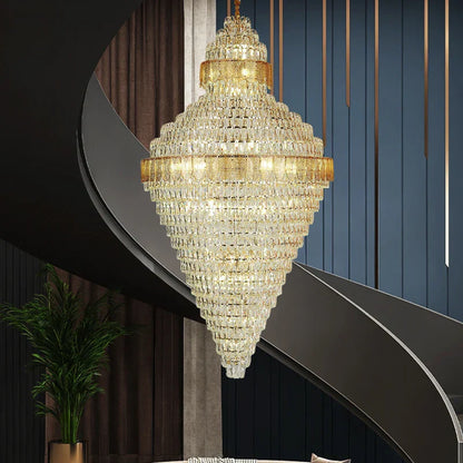 DecorBites™ Elegant Duplex Crystal Chandelier Spiral Staircase High Living Room Light