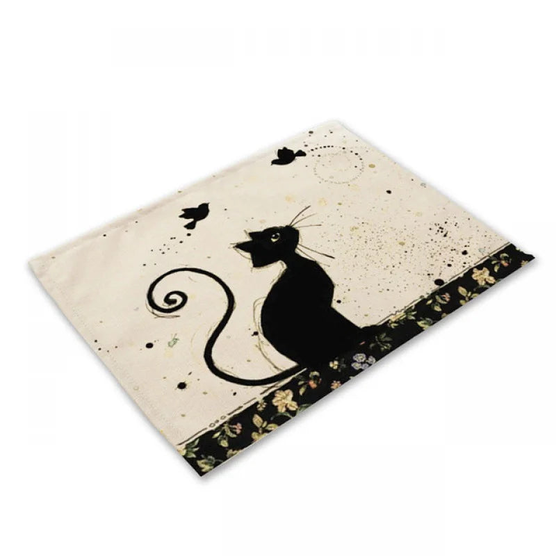 Decorbites™ Schwarze Katze Leinen-Platzset für Esstisch & Küchendekoration