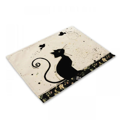 Decorbites™ Schwarze Katze Leinen-Platzset für Esstisch & Küchendekoration