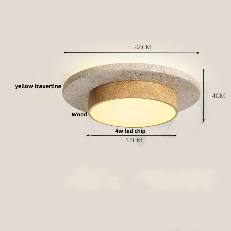 Decorbites™ Japan-Stil LED-Deckenleuchte Gelber Travertin-Stein Holz-Basis Schlafzimmer-Leuchte.