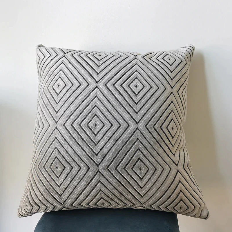 Decorbites™ Geometrisches Chenille-Flock-Überzug für Kissen in Grau Gelb Lila Rot, 45x45 cm/30x50 cm