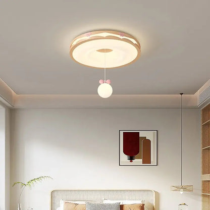 DecorBites™ Cream Wind Walnut Round Master Bedroom Lamp Warm Retro Hanging Ball Ceiling