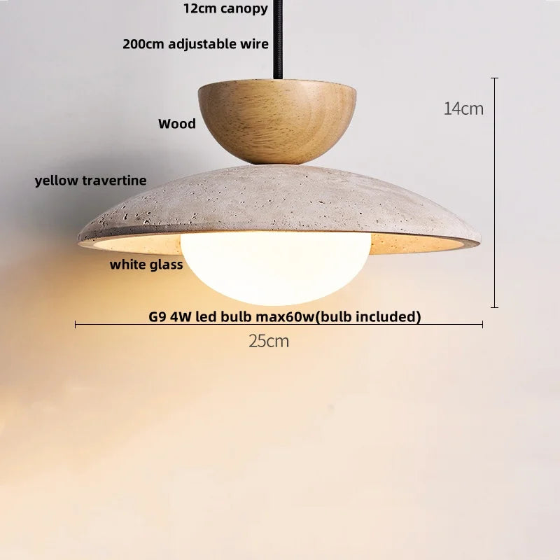 Decorbites™ LED-Hängeleuchte aus Schwarz-Eisen Wabi Sabi - Gelber Travertin