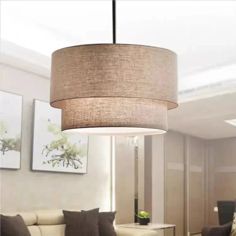Decorbites™ Doppel-Leinen-Stoff-Hängelampe Trommel-Lampe – Skandinavischer Stil für Esszimmer, Schlafzimmer, Restaurant