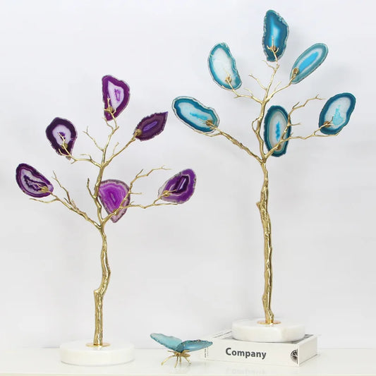 Decorbites™ Achatbaum Metallhandwerkskunst: Goldener Baum mit natürlichen Achatscheiben