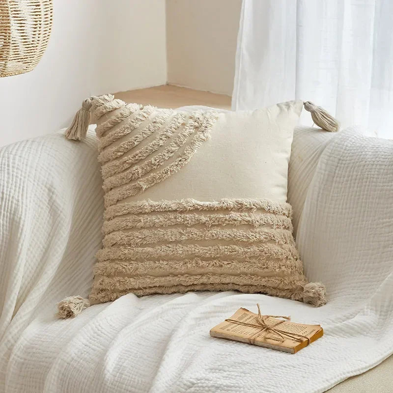 Decorbites™ Geometrisches Tufted Quasten Kissenbezug aus Baumwoll-Leinen Herbst-Kissenbezug