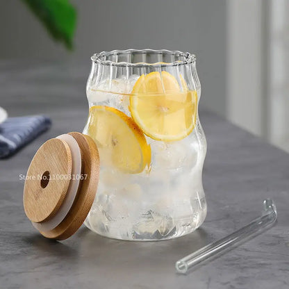Decorbites™ Glasbecher-Set mit Deckel und Trinkhalm, transparentes Trinkgeschirr für Tee, Saft, Bier oder Milch