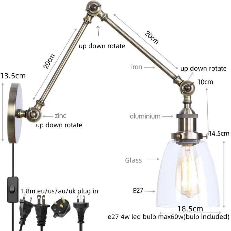 Decorbites™ Industrielle Schwenkbare Loft-Lampe mit Vintage-Design und klarem Glas-Spiegel-Licht