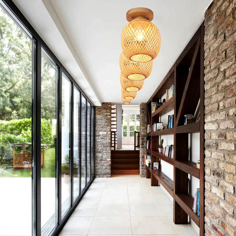 DecorBites™ Bamboo Birdcage Ceiling Light: Handwoven Nordic Wood Art Fixture