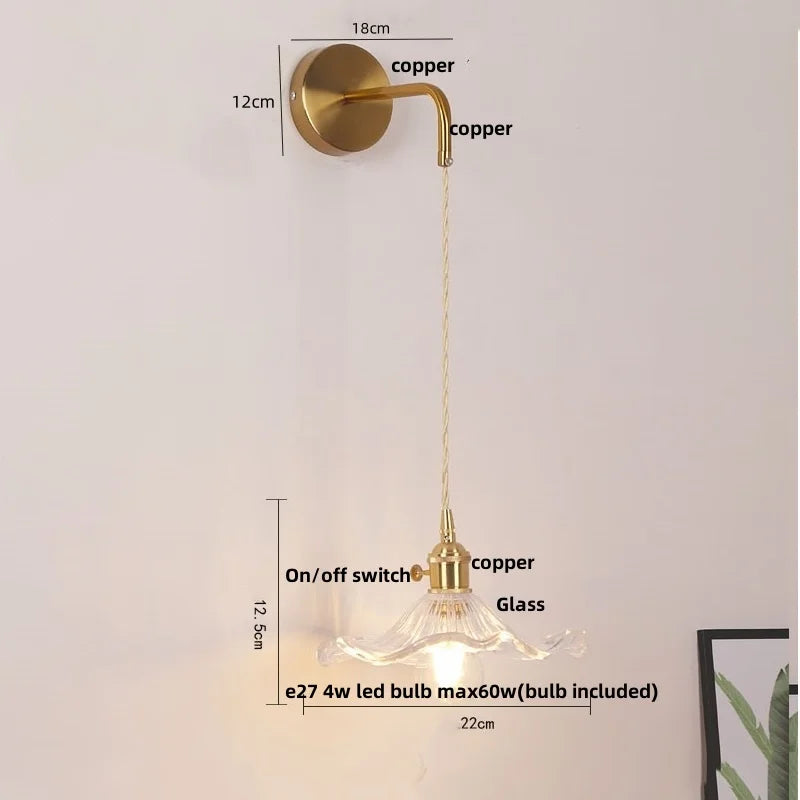 DecorBites™ Glass Copper LED Wall Sconce | Pull Chain Switch | Adjustable Bathroom Light