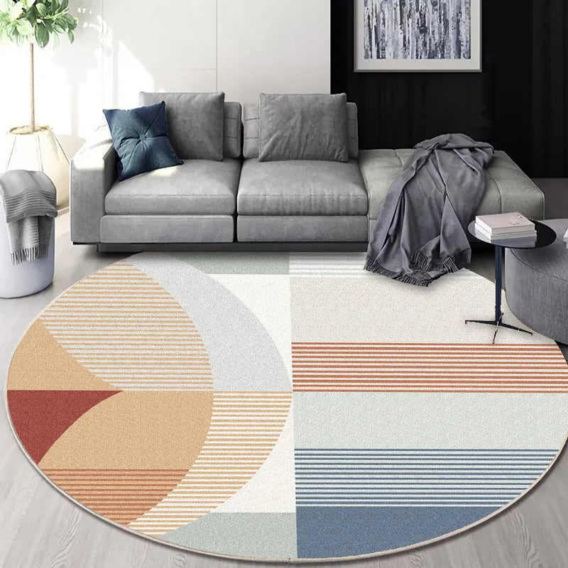 Decorbites™ Rundes Geometrisches Kaschmir-Bodenmatte für das Wohnzimmer, Fleckenresistent & Leicht zu Reinigen