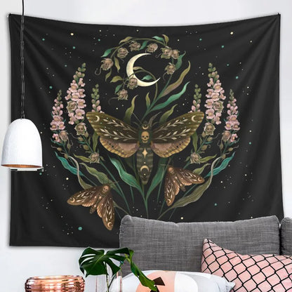 DecorBites™ Death's Head Tapestry Wall Hanging Moon Flower Trippy Carpet Dorm Room Decor