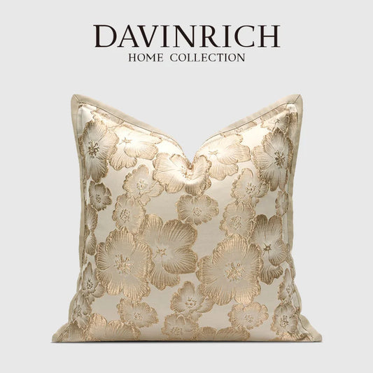 Decorbites™ geprägter Blumenkissenbezug im europäischen Stil, Champagner-Wurfkissenbezug