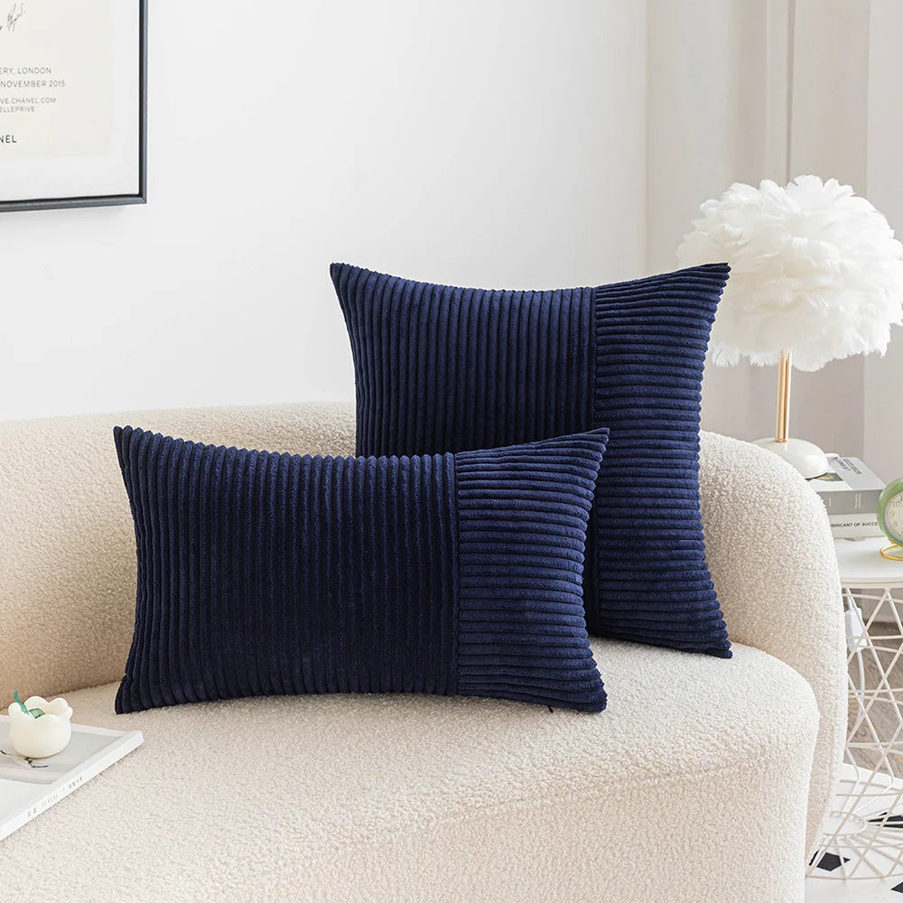 DecorBites™ Corduroy Patchwork Striped Christmas Cushion Covers - Set of 2