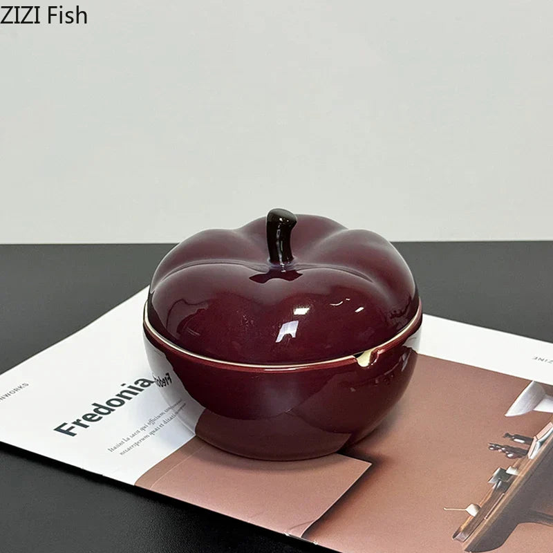 Decorbites™ Tiefrote Keramik-Apfel-Aschenbecher für Raucherzubehör im Zuhause und Büro