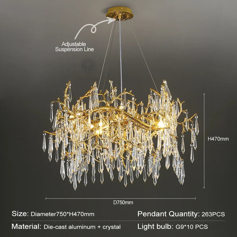Decorbites™ Goldener Kristall-Kronleuchter – Moderner Luxus-Langlicht für Küche, Esszimmer, Wohnzimmer, Schlafzimmer
