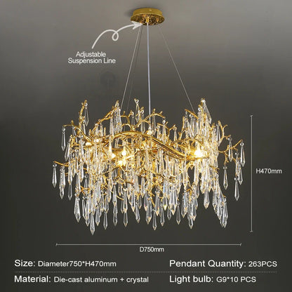 Decorbites™ Goldener Kristall-Kronleuchter – Moderner Luxus-Langlicht für Küche, Esszimmer, Wohnzimmer, Schlafzimmer