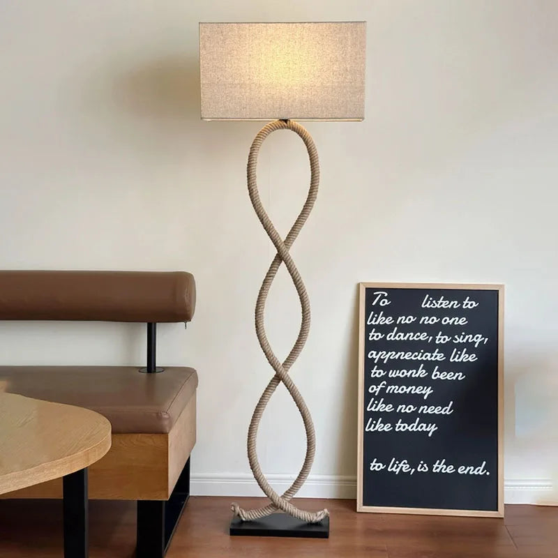 Decorbites™ Hanfseil-Stoffschirm LED Stehlampe im nordischen Retro Wabi-Sabi Stil