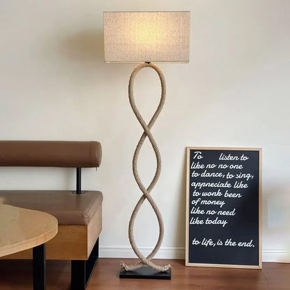 Decorbites™ Hanfseil-Stoffschirm LED Stehlampe im nordischen Retro Wabi-Sabi Stil