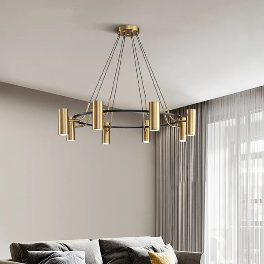 Decorbites™ Gold LED-Ring-Leuchter | Moderne verstellbare Beleuchtung aus schwarzem Draht