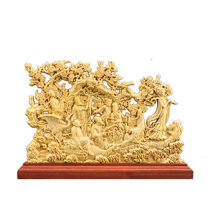 Decorbites™ Acht Unsterblichen Skulptur-Dekoration, Glücklicher Gott des Reichtums, Thuja-Holz-Schnitzerei Marke