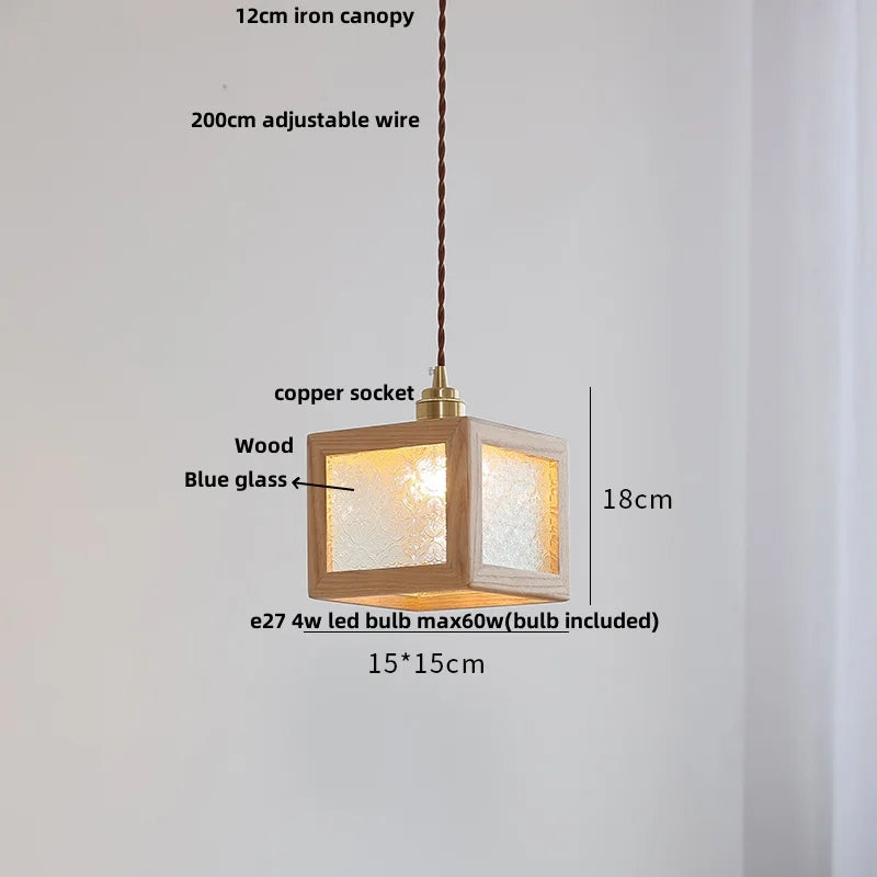 DecorBites™ Glass LED Pendant Lamp Walnut Wood Brass Hanging Lights