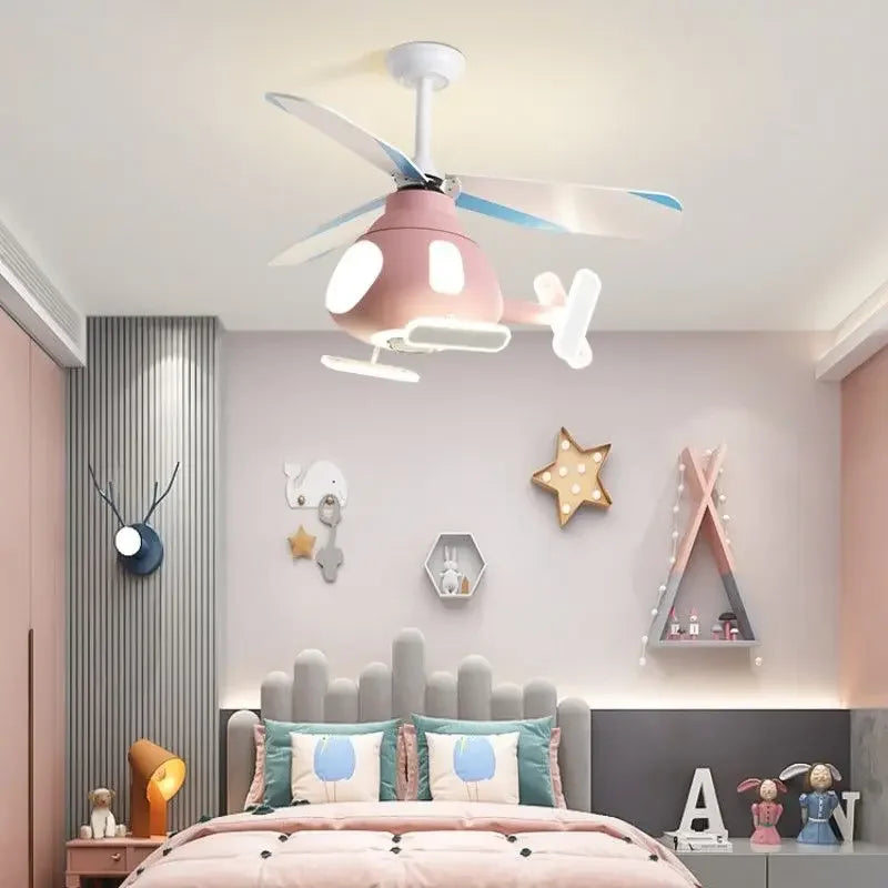 Decorbites™ Kinder-Hubschrauber-Deckenventilator mit LED-Licht-Leuchter – Modernes Flugzeugdesign