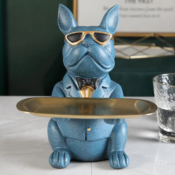 Decorbites™ Französische-Bulldogge-Figur-Tablett-Skulptur-Münzsparbank-Heimdekoration-Statue