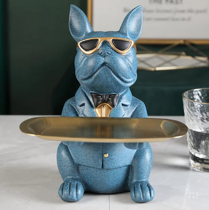 Decorbites™ Französische-Bulldogge-Figur-Tablett-Skulptur-Münzsparbank-Heimdekoration-Statue