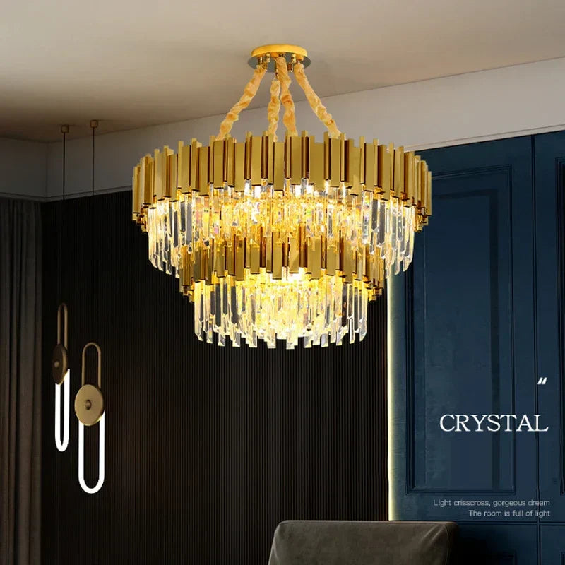 Gold Round Crystal Chandelier 72cm Hanging