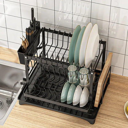 Decorbites™ Küchen-Geschirr-Abtropfgestell mit Stäbchenbehälter - Platzsparender Arbeitsplatten-Organizer