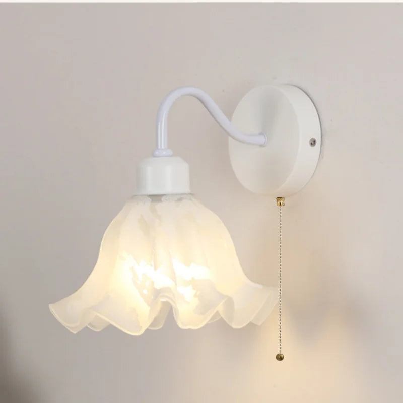 DecorBites™ Glass Iron LED Wall Sconce Pull Chain Switch White Stair Light