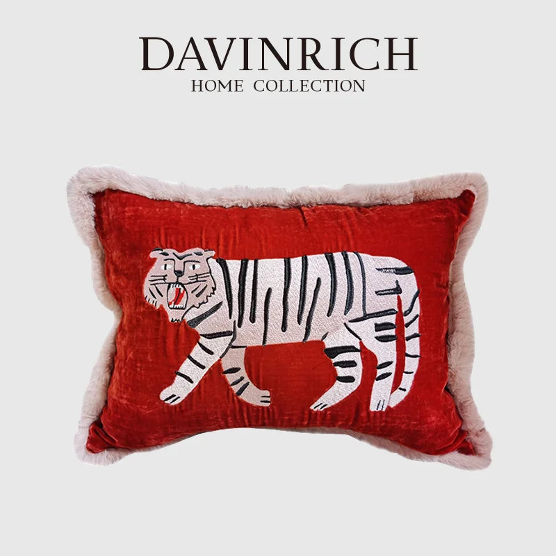 Decorbites™ Stickerei Samt Kissenbezug mit Furry Tiger-Motiv 40x55 cm: Retro-Charme Luxus-Home-Dekoration